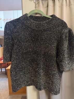 Kate Spade Sparkle Short-Sleeve Knit Sweater - Black